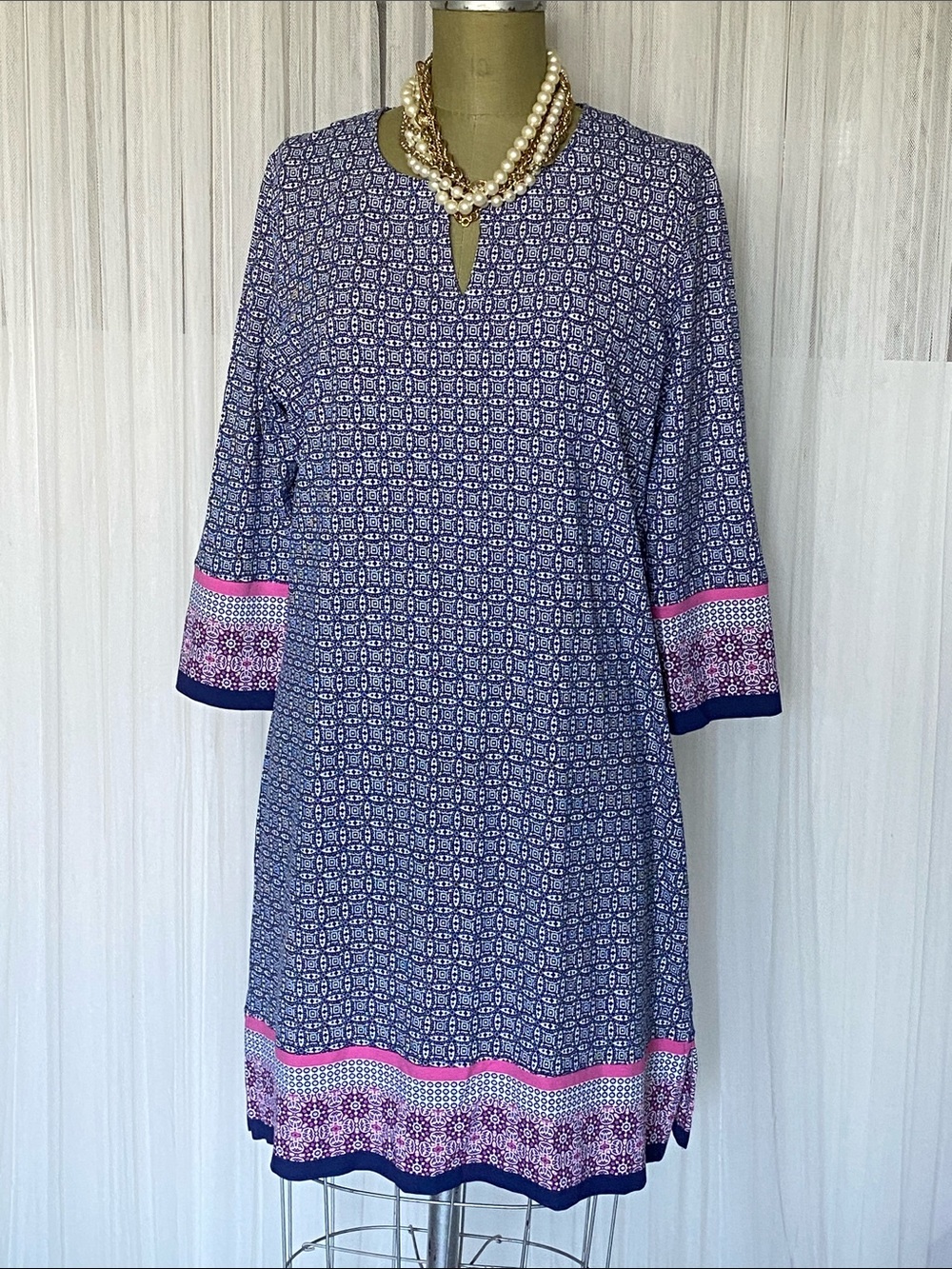 Coolibar UV 50 Protection Printed Tunic Dress 3/4 Sleeves Size L